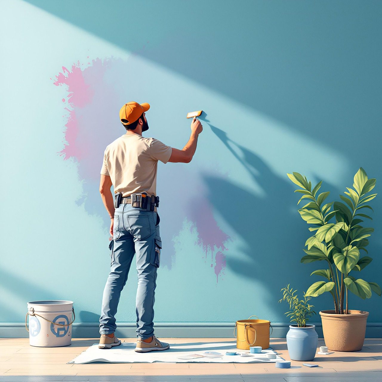 painter, painting, wall, renovation, home improvement, diy, decor, construction, makeover, room, project, ai generated
