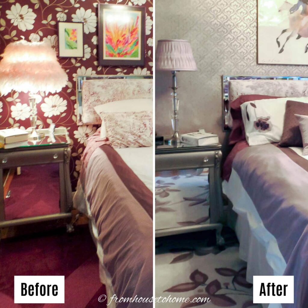 A cozy bedroom with a DIY wooden headboard and layered textiles